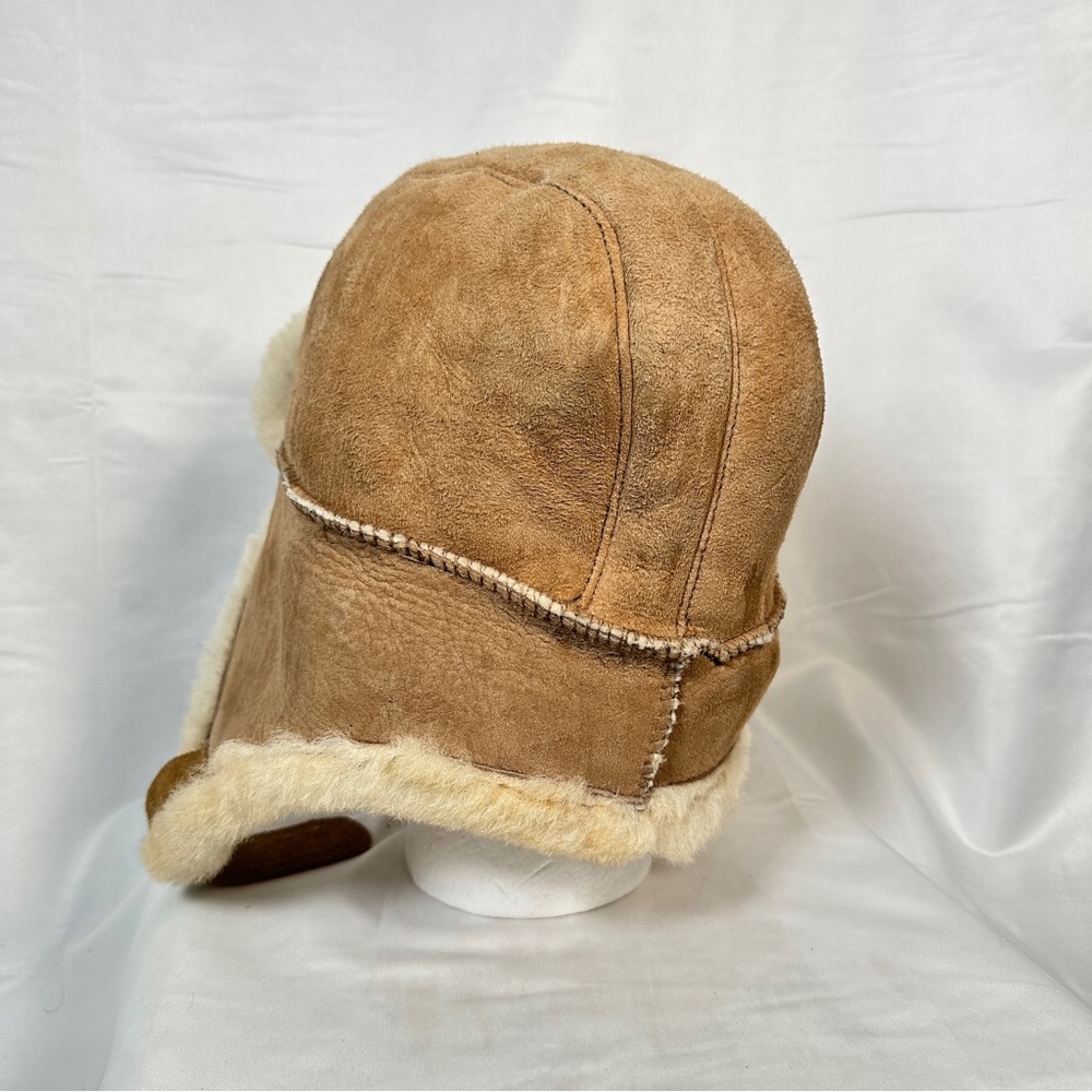 Genuine Shearling Sheepskin Trapper Hat Tan Aviator Winter Warm XL Apres Ski - Picture 6 of 16